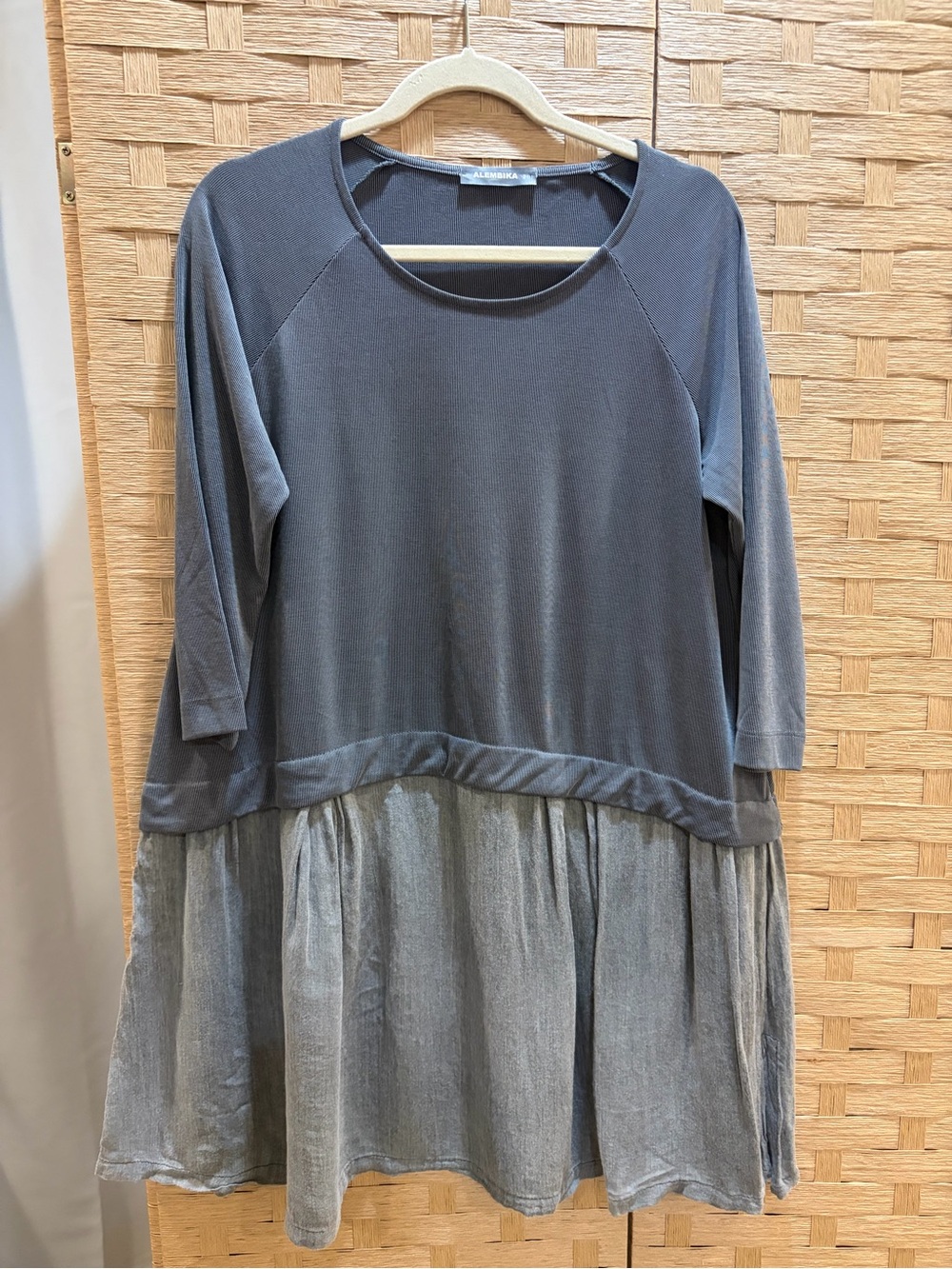 ALEMBIKA Gray Lagenlook Mixed Media Tunic Dress Oversized Size 2 Medium - Picture 2 of 7